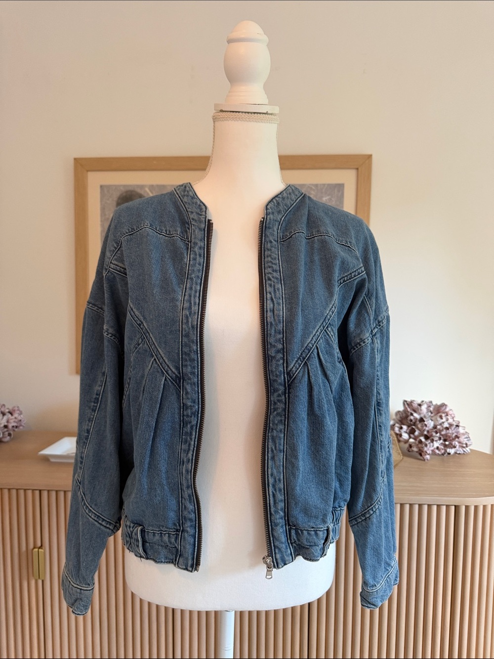 ba&sh Washed Blue Denim Bomber Jacket